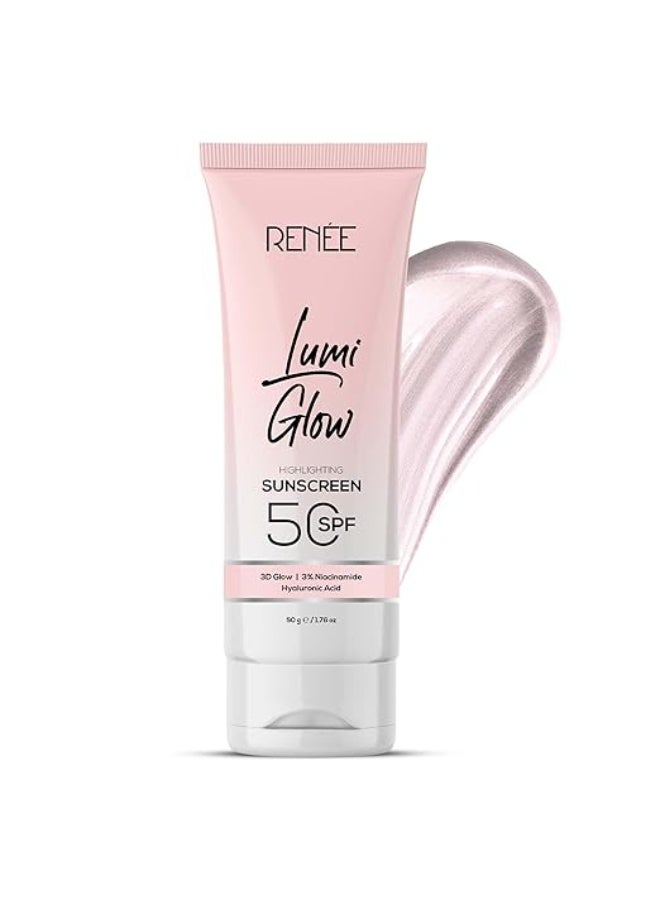 رينيه واقي الشمس رينيه لومي جلو المضيء مع عامل حماية SPF 50 | خفيف الوزن وغير لزج | لا يترك أثرًا أبيض | يحمي من أشعة UVA و UVB | يمنح بشرة متألقة - 50 جرام - Image 1